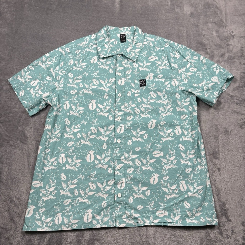 Black Rifle Coffee Company Party Shirt Men's Size Large Light Blue Coffee AOP